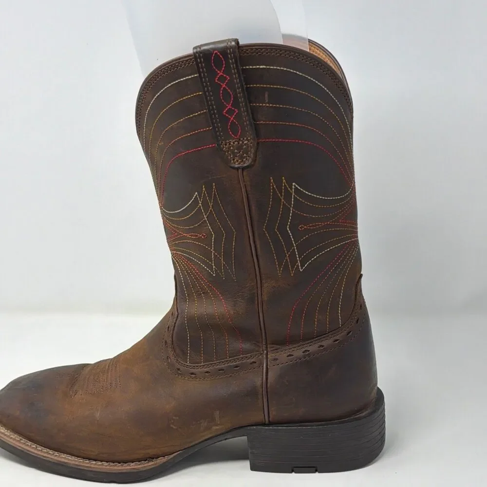 Ariat Sport Western Cowboy Boots Brown Leather Square Toe Men’s 10.5D 10010963